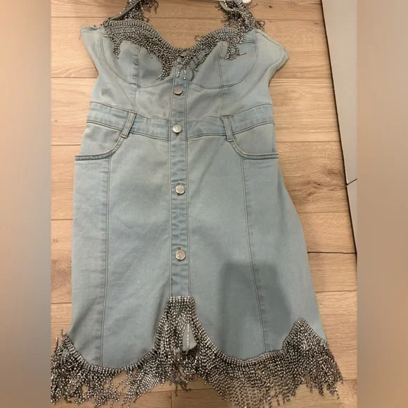 Denim Rhinestone Dress - Picture 3 of 6